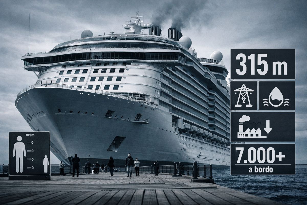 Gigante dos mares, o navio de cruzeiro que virou cidade flutuante, une dessalinização e propulsão elétrica em um modelo ecológico e tecnológico inédito.