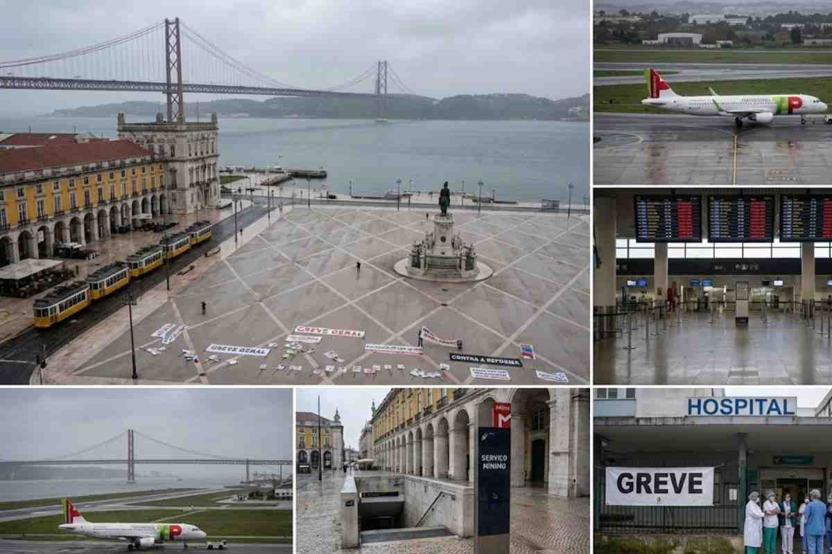 Greve geral em Portugal paralisa serviços públicos, transportes e TAP. Sindicatos protestam contra reformas trabalhistas com apoio popular de 61%. Entenda os detalhes.