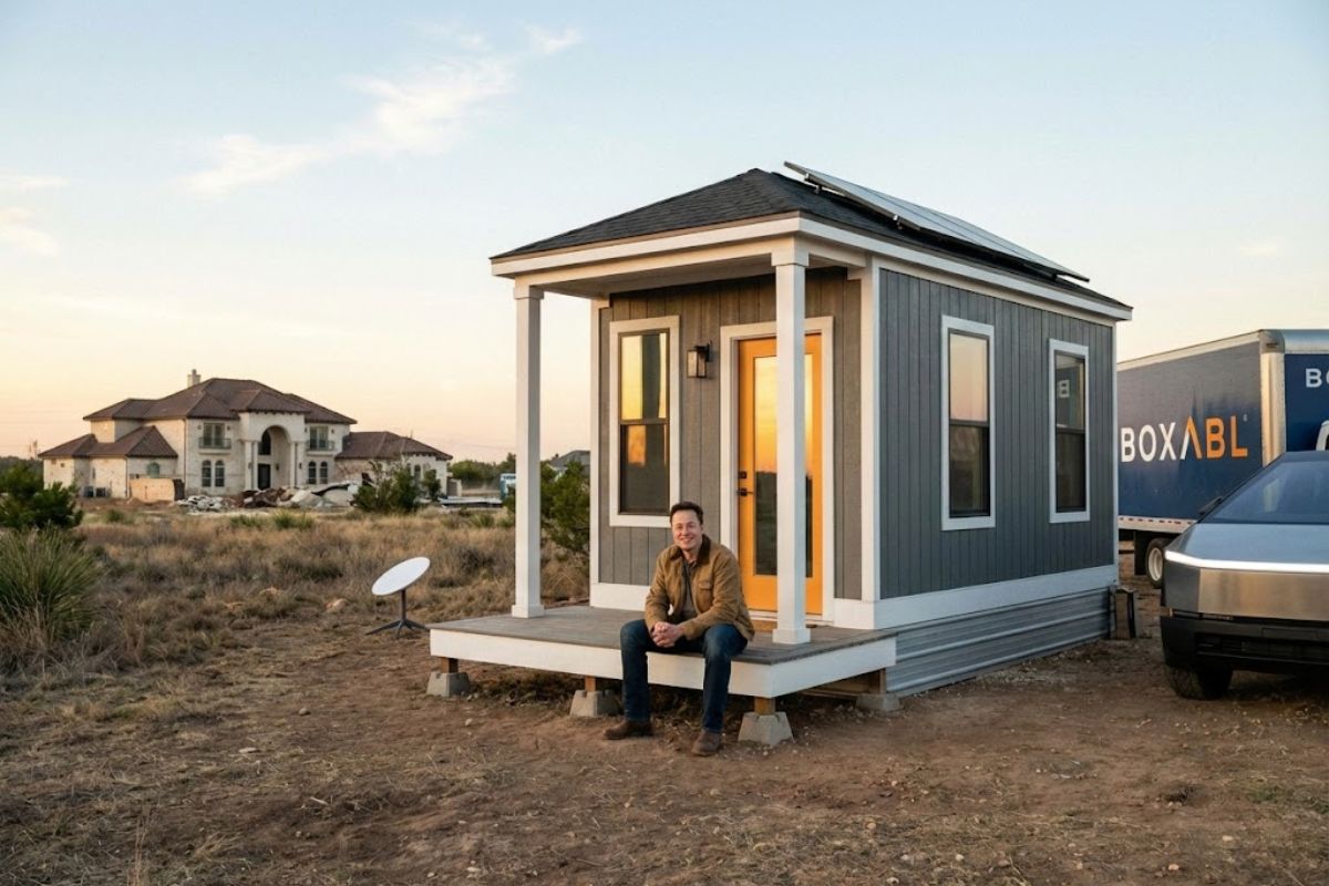Elon Musk vive em casinha pré-fabricada no Texas, perto da SpaceX, após vender mansões para investir no futuro e financiar projetos rumo a Marte.