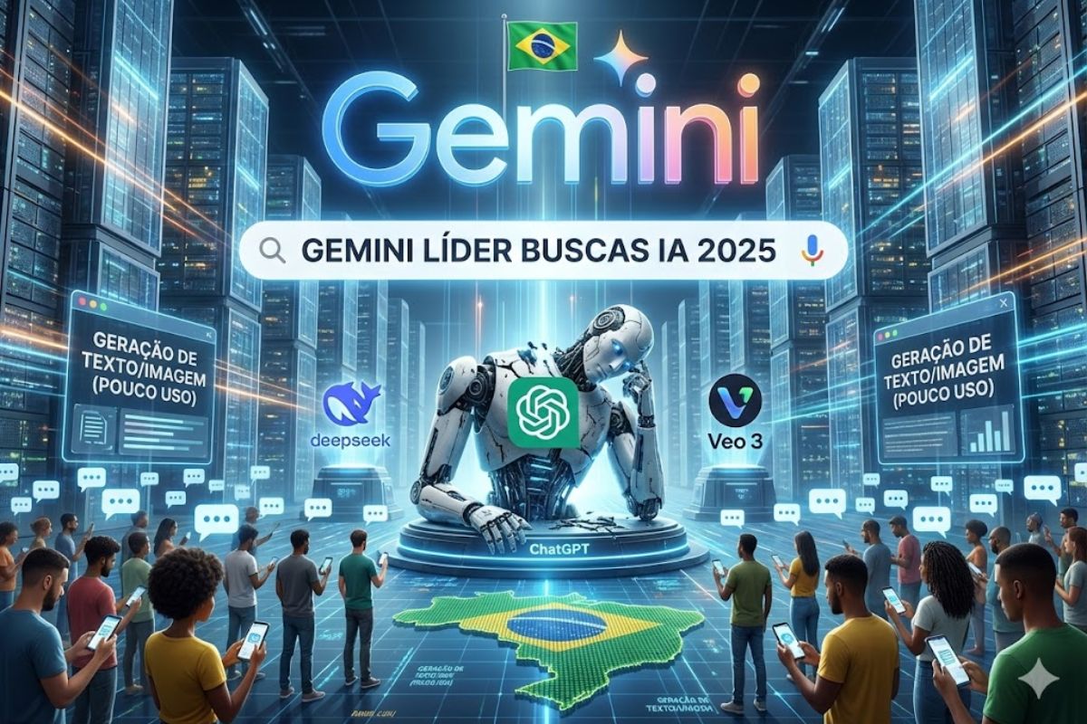 Gemini lidera buscas de IA em 2025 no Google, supera ChatGPT e DeepSeek, enquanto o Brasil redefine o uso da inteligência artificial generativa.