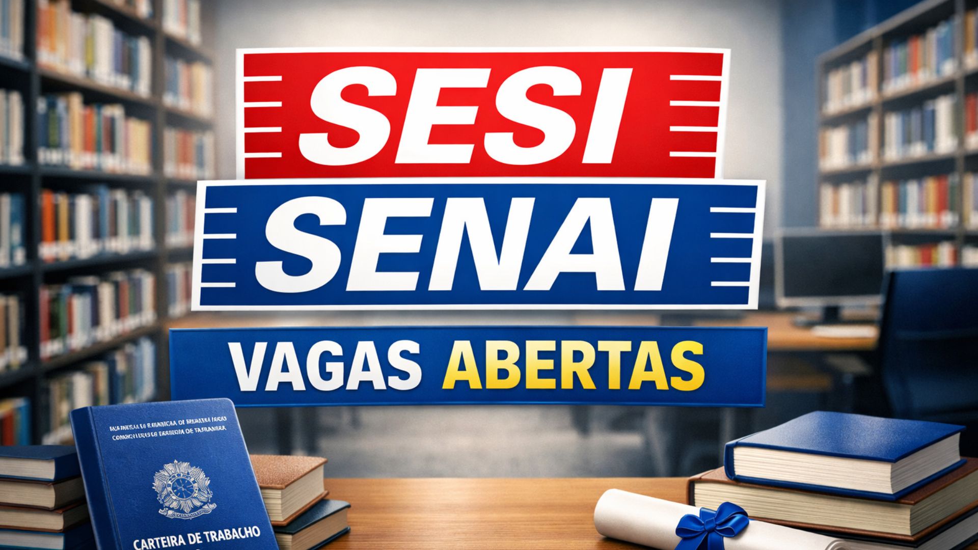 SESI SENAI abre vaga para bibliotecário em Cuiabá com salário de R$ 3.633,33, contrato CLT, 40 horas semanais e benefícios institucionais.