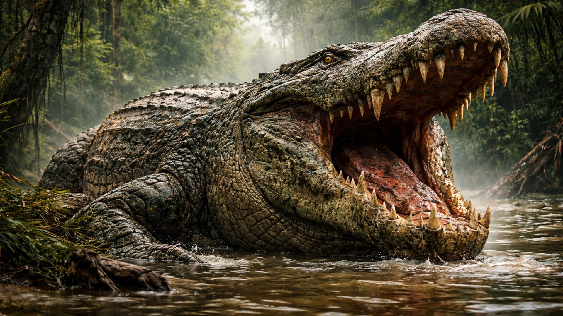 Purussaurus brasiliensis teve até 12,5 metros, 8,4 toneladas e mordida estimada em 69 mil N, dominando rios da proto-Amazônia no Mioceno.