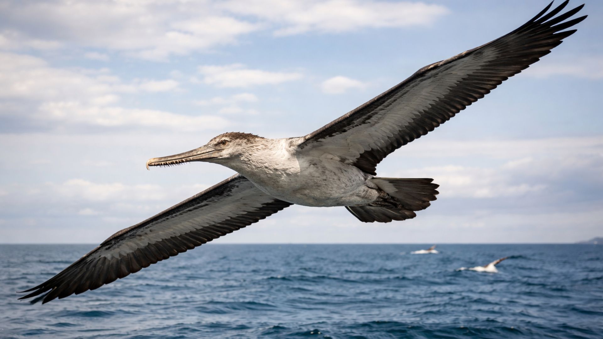 Com envergadura de 6,4 metros e bico com pseudodentes, a Pelagornis sandersi foi uma das maiores aves voadoras já registradas pela ciência.