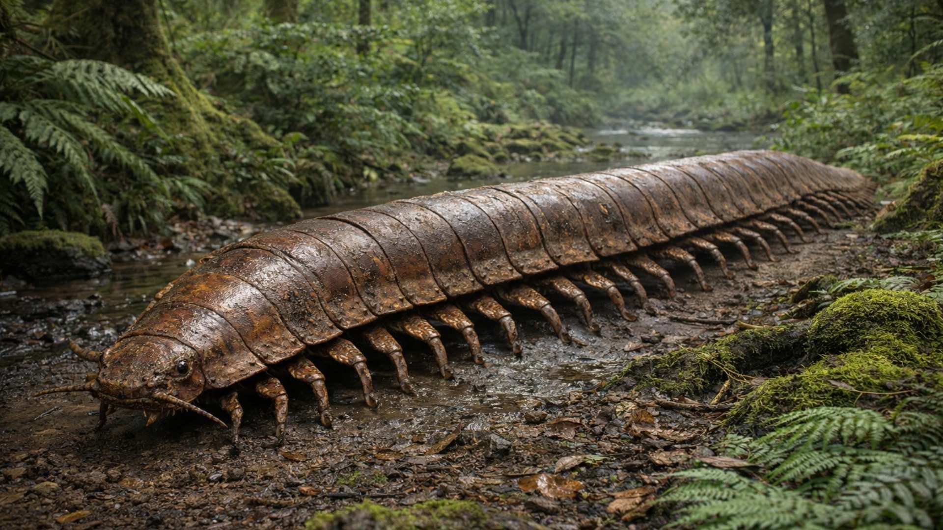 Arthropleura atingiu até 2,6 metros e entrou para a história como o maior artrópode terrestre já conhecido, segundo registros fósseis do Carbonífero.