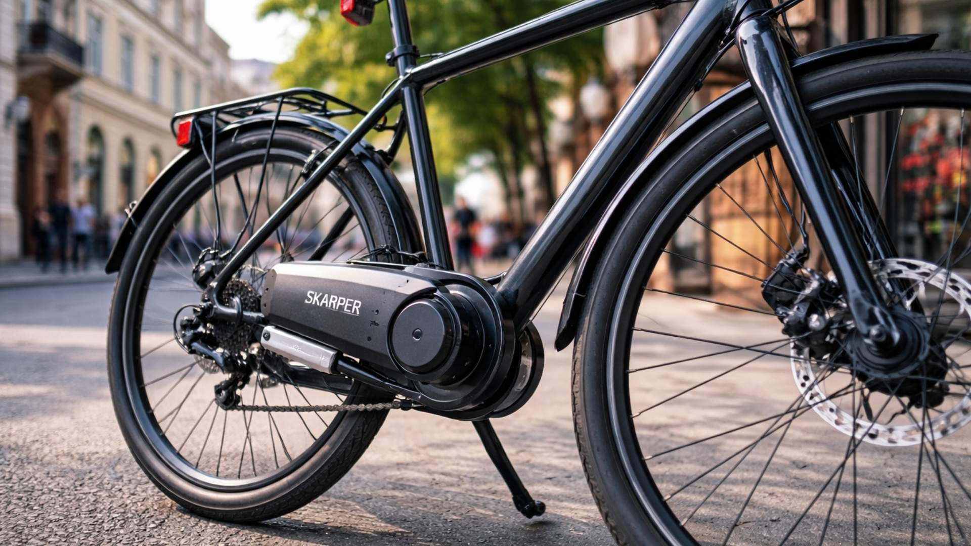 Sistema britânico Skarper converte bicicleta comum em elétrica com encaixe no freio a disco, motor de 250 W e autonomia de até 50 km.