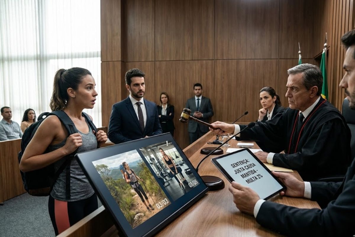 Decisão de juiz do Trabalho mantém justa causa de empregada do INSS flagrada em atividades incompatíveis durante licença do INSS, nega danos e aplica multa de 2%.