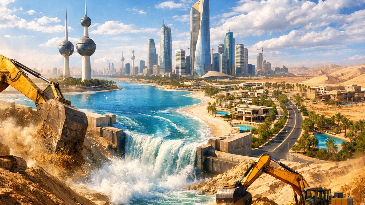 Kuwait desafia o impossível ao construir cidade inteira no deserto de 50 graus, puxa o mar para dentro do continente, cria praias particulares e transforma areia estéril