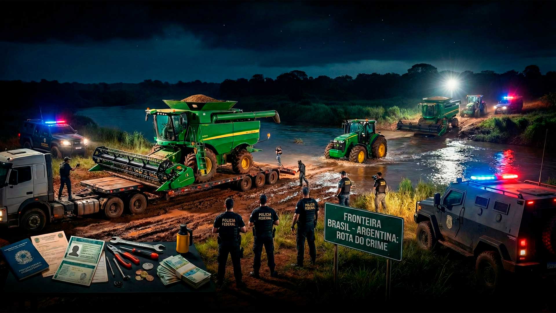 Máquinas agrícolas de R$ 600 mil a R$ 800 mil somem do campo brasileiro e reaparecem na Argentina, e a Polícia Federal aponta rota pela fronteira com o Paraná