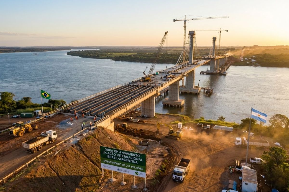 Megaobra entre Brasil e Argentina cria nova ponte sobre o rio Uruguai, reposiciona a fronteira como corredor logístico estratégico e amplia o peso do Brasil no comércio regional.
