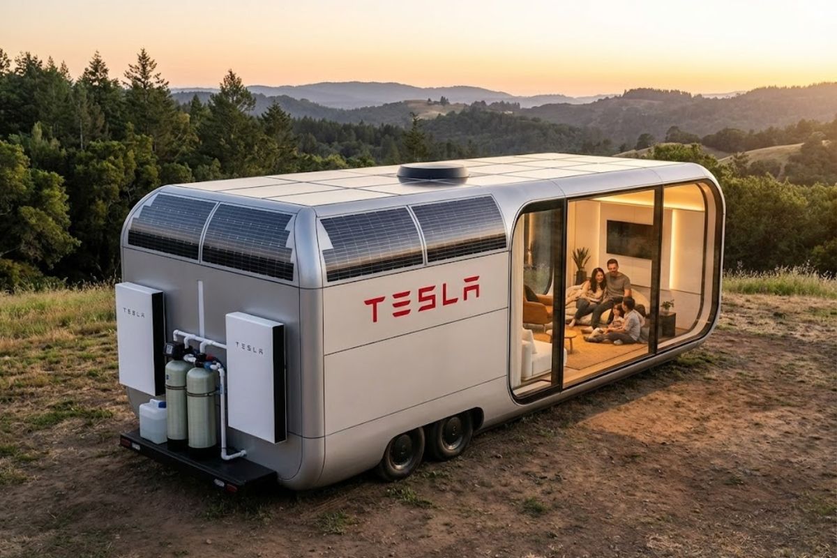 Mini casa da Tesla une energia solar, bateria própria, reúso de água e automação inteligente para oferecer moradia sustentável e totalmente autônoma.