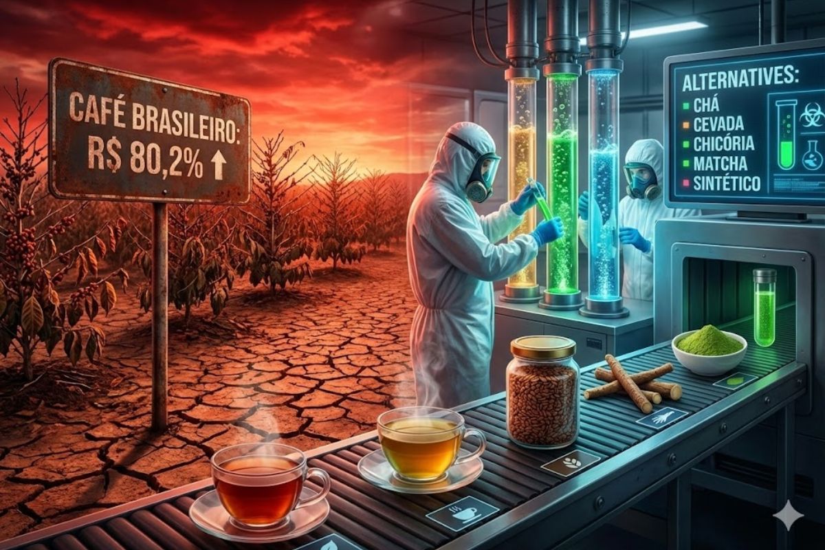 Mudanças climáticas e alta no preço do café afetam o café brasileiro e impulsionam bebidas alternativas e bebida sintética nas mesas do país.