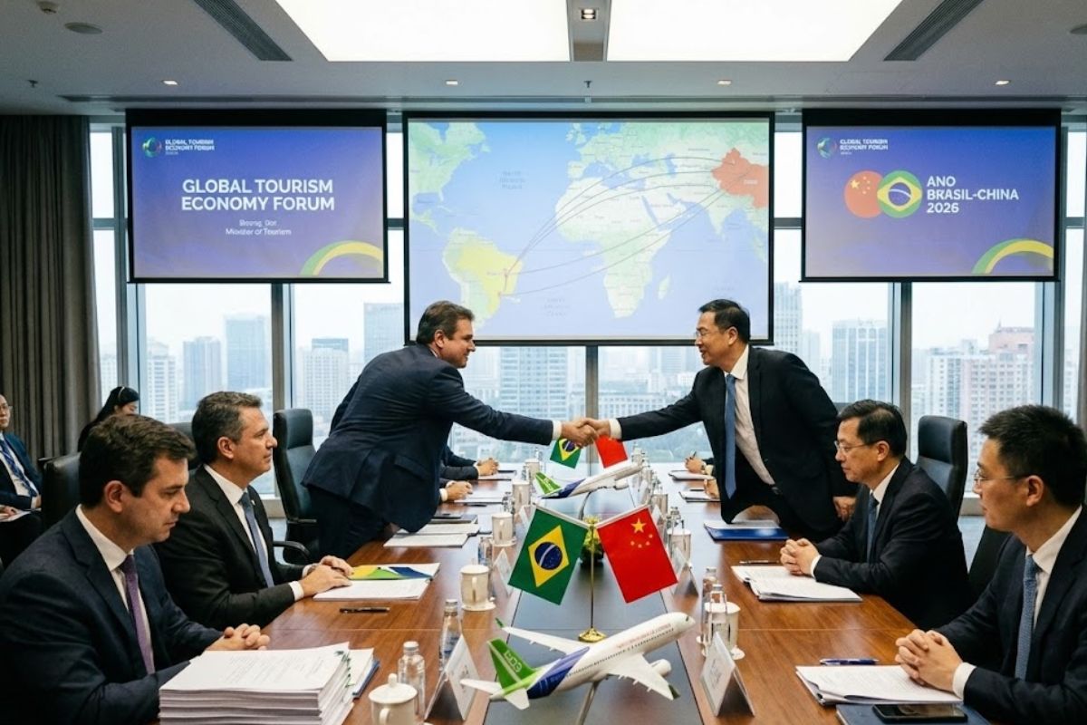 O Ministério do Turismo busca ampliar a malha aérea para ligar Brasil e China, fortalecer a conectividade aérea no Fórum de Economia de Turismo Global e planejar o Ano Brasil e China 2026.