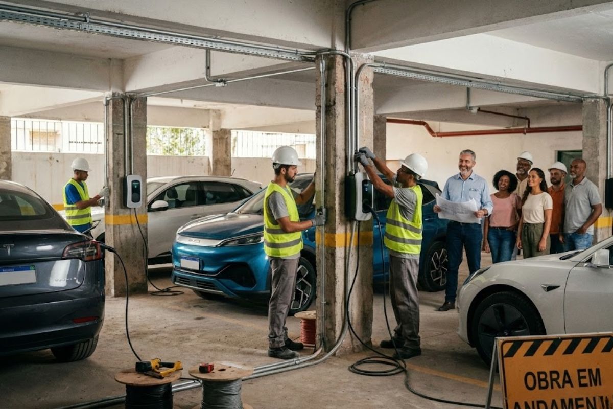 Nova lei em São Paulo garante instalação de recarga em condomínio e garagem, facilitando o uso do carro elétrico com regras claras e seguras.