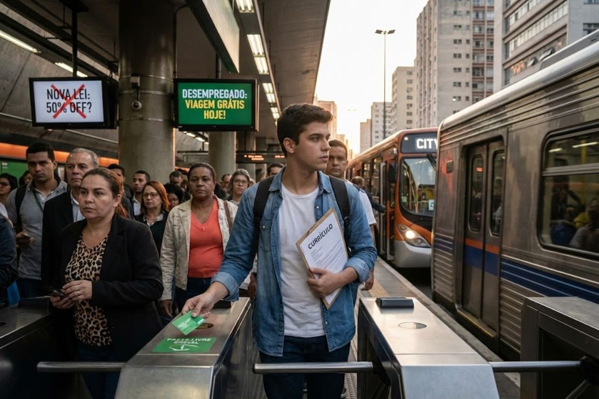 Nova lei promete 50% no transporte público, com Passe Livre Social e tarifa zero, ajudando desempregados a usar o transporte público na procura de emprego.