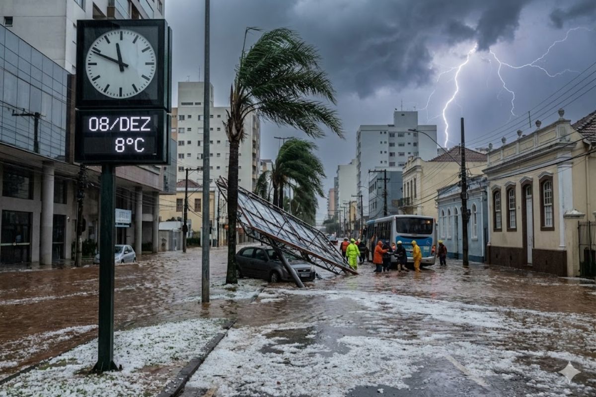 Previsão detalha novo ciclone extratropical com temporais, rajadas de vento, mar agitado e alagamentos no Sul e Sudeste entre 8 e 11 de dezembro.