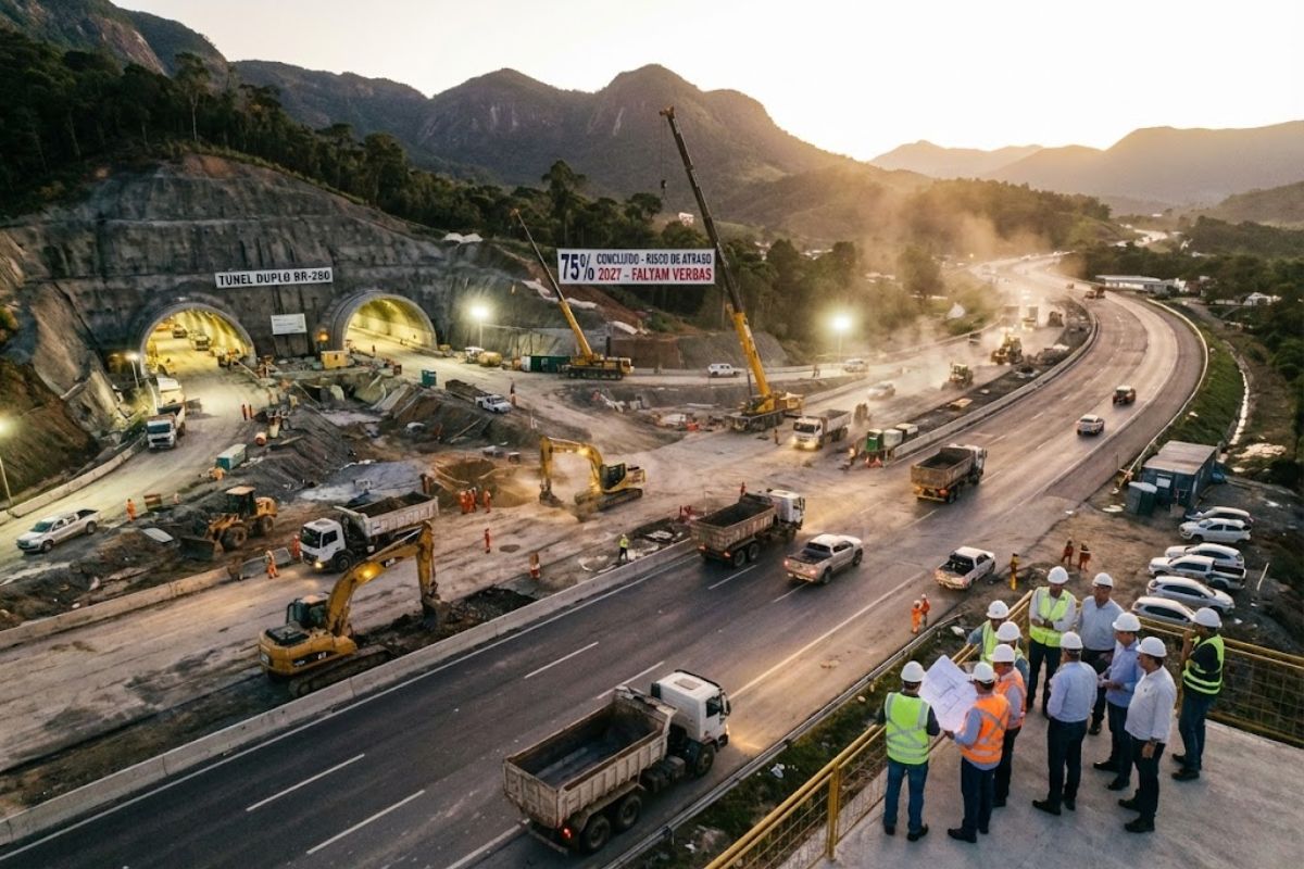 obras bilionárias da BR-280 avançam no contorno de Jaraguá do Sul com túnel duplo em Santa Catarina, transformando o Norte catarinense e expondo a dependência de verbas federais.
