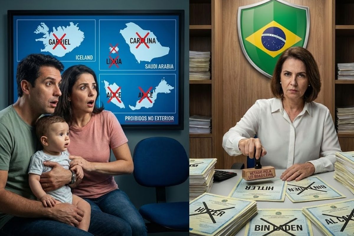 Nomes proibidos em vários países chocam pais brasileiros. Cartórios seguem a lei 14.382 e vetam registros como Gabriel para proteger crianças.