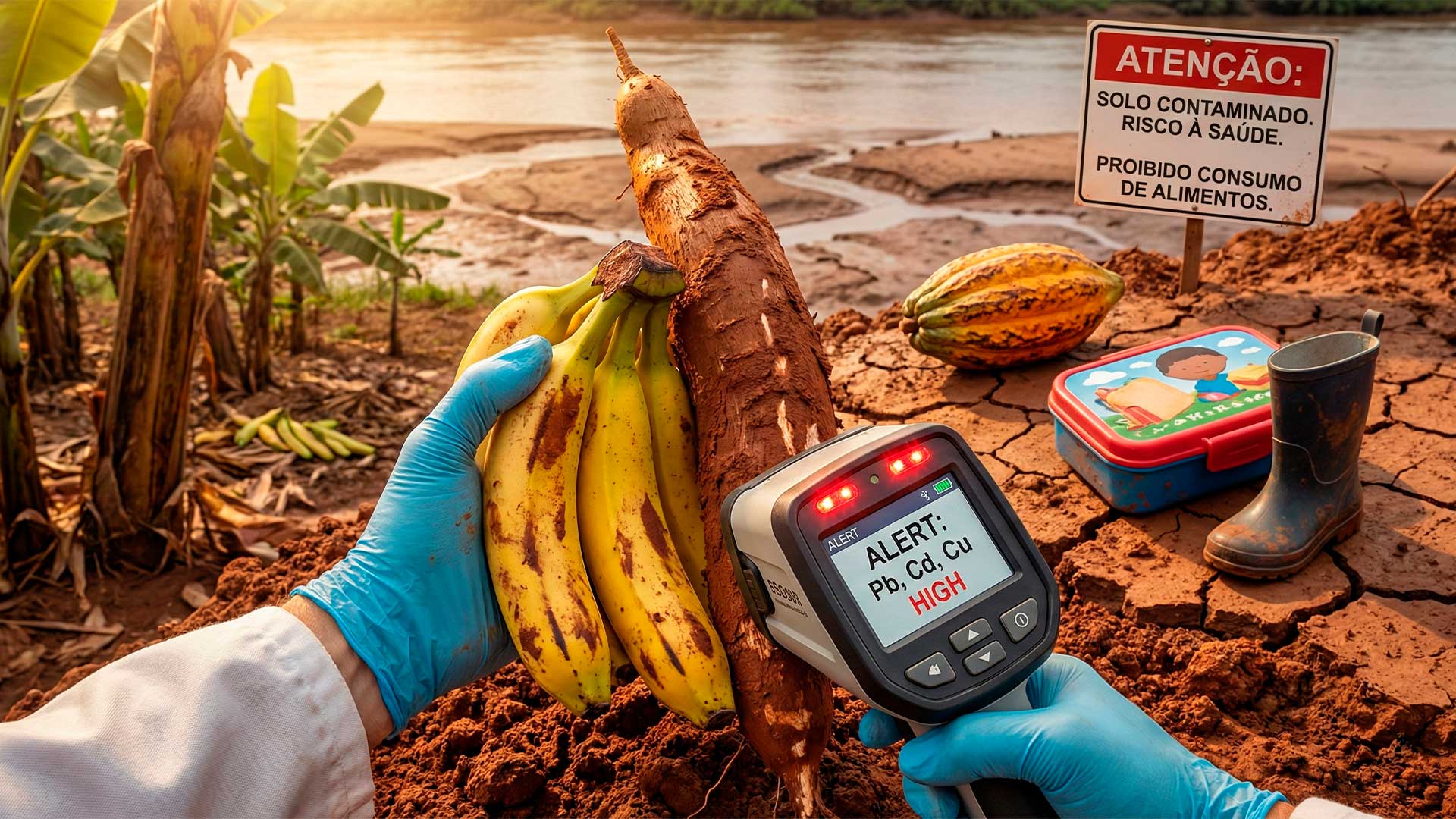 Pesquisa analisa banana, mandioca e cacau e encontra altas concentrações de chumbo, cádmio e cobre em solo atingido por rejeitos da barragem de Fundão, em Mariana (MG)