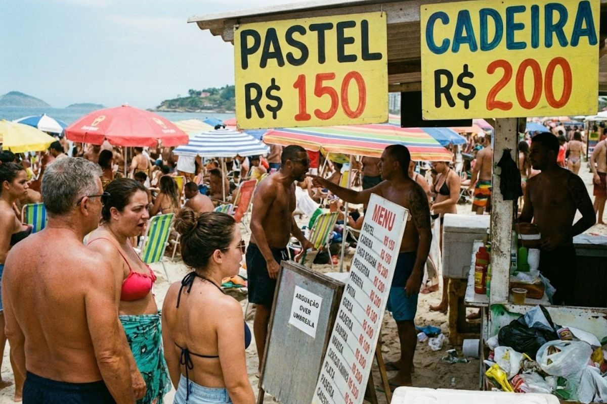 Turistas relatam preços abusivos em praias brasileiras, com cardápios de praia inflacionados e pouca fiscalização nas orlas durante o verão.