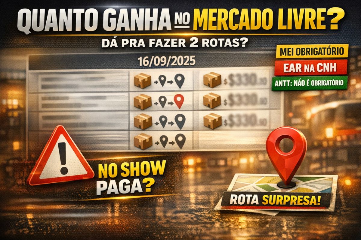 Quanto entregador do Mercado Livre ganha fazendo duas rotas por dia, três rotas no fim do ano com Fiorino, trocando carteira assinada por autonomia.