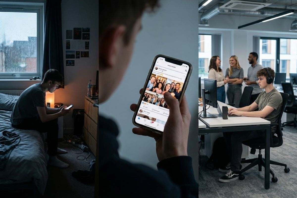 capital da solidão juvenil no Reino Unido expõe solidão juvenil em jovens, impacto do trabalho remoto e das redes sociais na saúde mental.