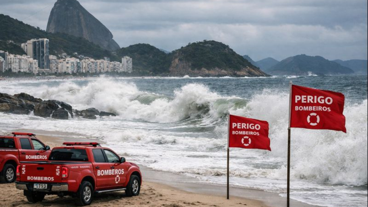 Ressaca no Rio de Janeiro traz ondas fortes no Réveillon. Alerta dos Bombeiros RJ reforça segurança nas praias do Rio e em Copacabana