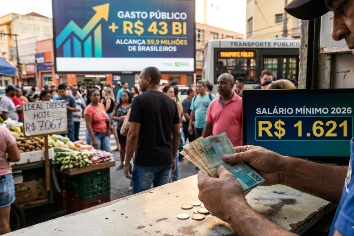 Salário mínimo de 2026 tem reajuste do salário mínimo para R$ 1.621, aumenta gasto público, segundo o Dieese, mas ainda limita o poder de compra.