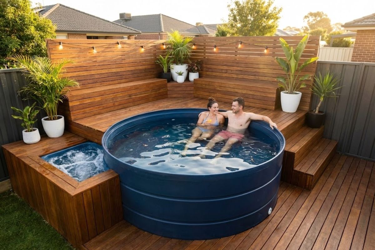 Monte sua piscina de luxo com caixa d’água, deck de madeira e hidromassagem no quintal gastando pouco e criando um espaço incrível em casa.