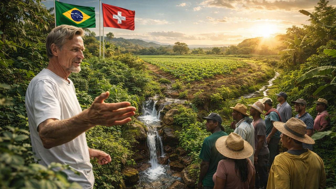 Suíço ensina brasileiros a plantar água, refloresta fazenda na Bahia, recupera nascentes, aumenta chuvas, transforma solo degradado em agrofloresta produtiva