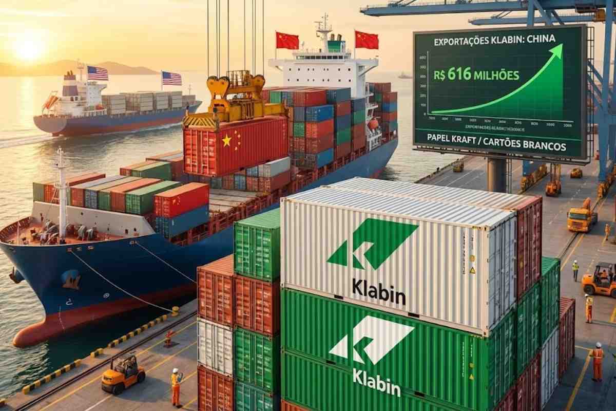 Klabin acelera exportações para a China com papel kraft e cartões brancos após Tarifaço dos EUA.