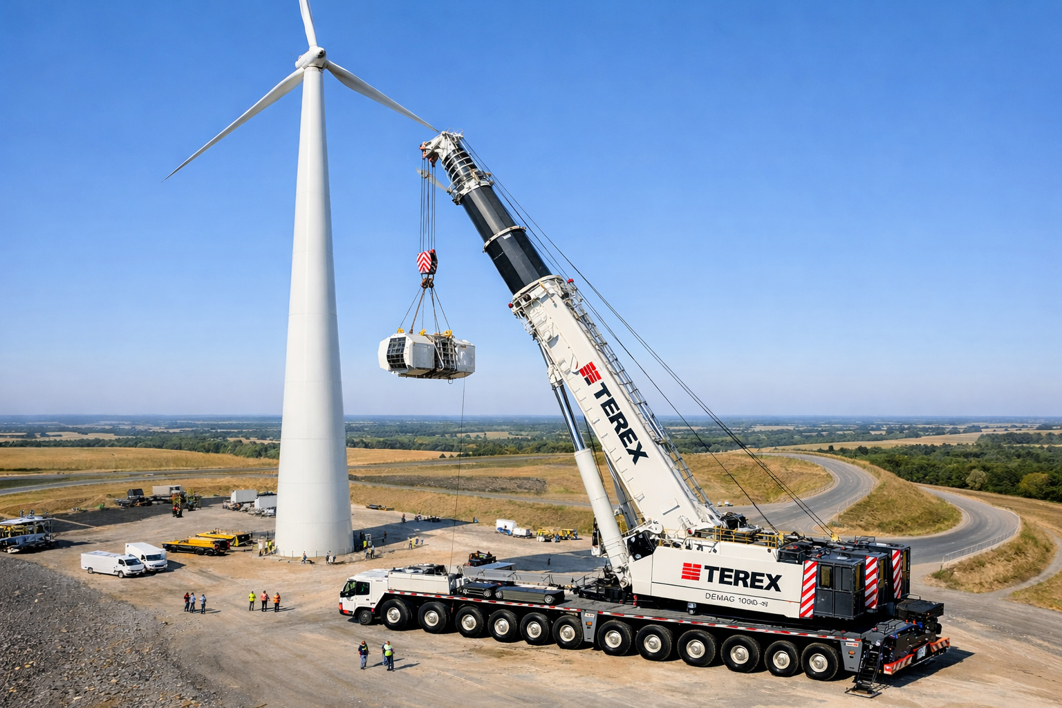 Com nove eixos, mais de 1.200 toneladas de capacidade e dimensões que exigem escolta especial, o Terex Demag AC 1000-9 redefine o limite dos guindastes que ainda conseguem rodar em vias públicas