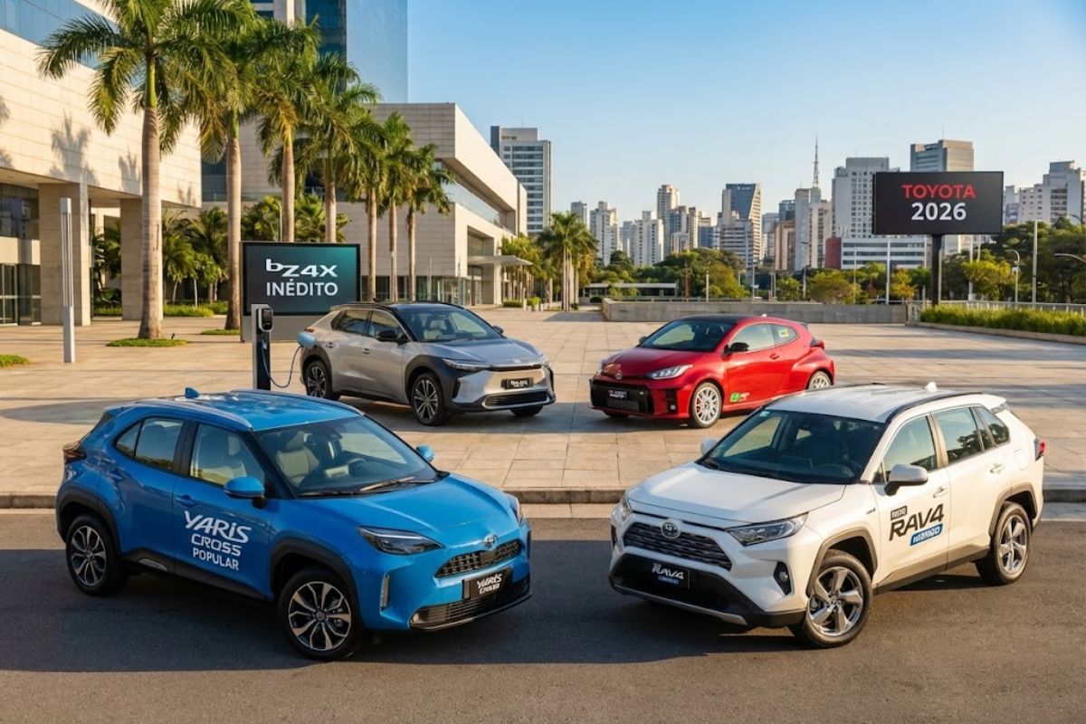 Em 2026, a Toyota aposta no Yaris Cross SUV popular e no Toyota Yaris Cross, lança o novo RAV4 híbrido, apresenta o elétrico bZ4X e traz o GR Yaris de 300 cavalos ao Brasil.