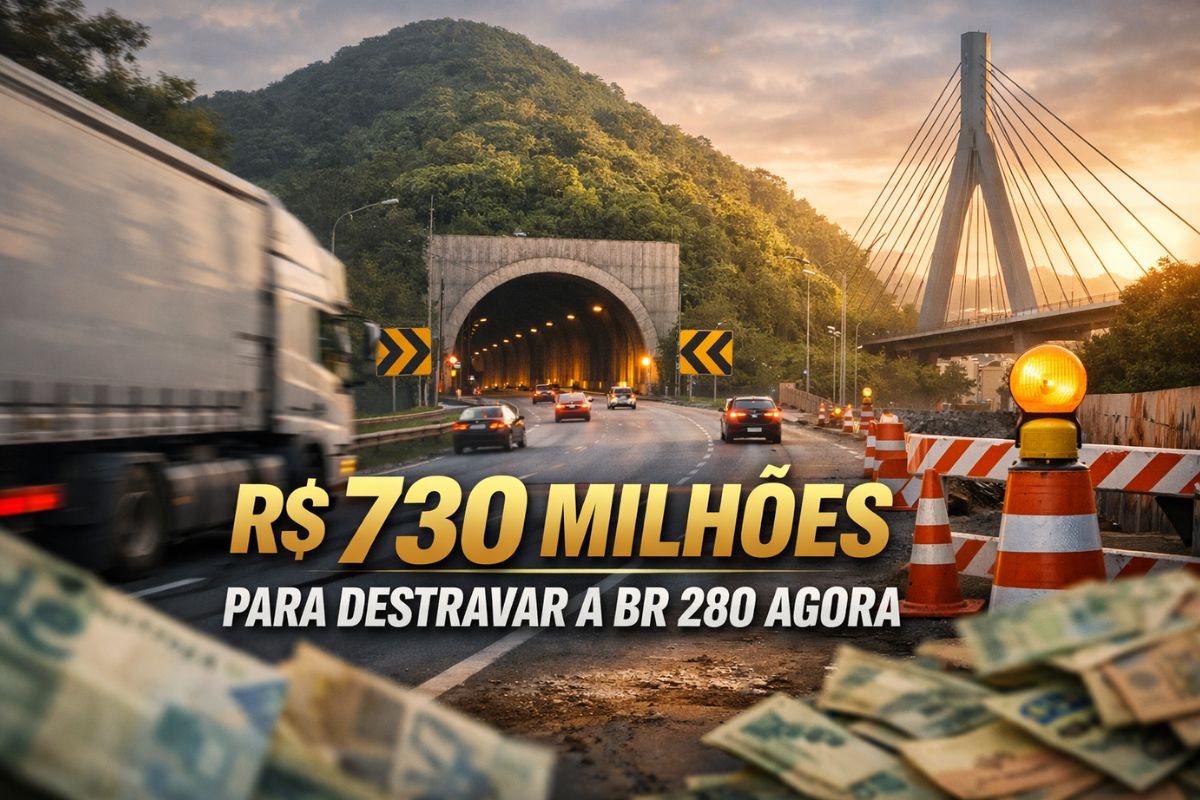 túnel duplo, pontes e viadutos de 730 milhões ligam Morro do Vieira, Ponte Joinville e BR-280 e prometem mudar a mobilidade no Norte de SC até 2027.