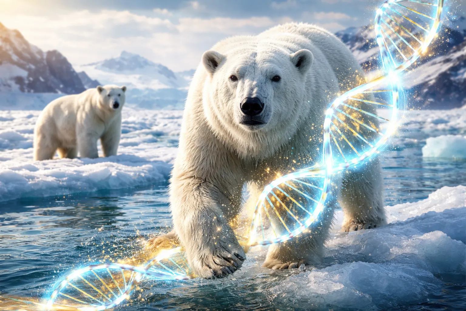 Estudo aponta que ursos polares do sul da Groenlândia ativam genes saltadores para alterar o DNA diante do derretimento do gelo marinho.