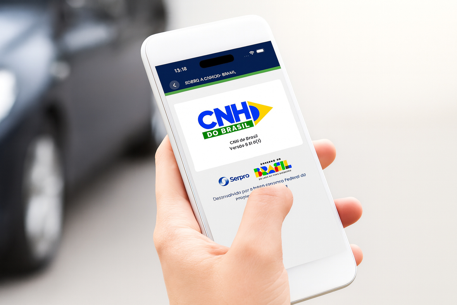Motorista acessa o aplicativo CNH do Brasil no celular após mudanças oficiais na habilitação