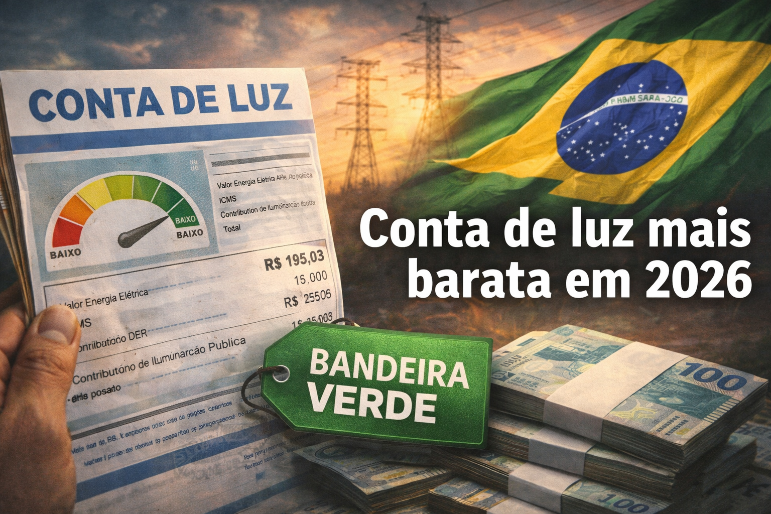 Vai pagar menos na conta de luz? Aneel confirma redução da bandeira tarifária em 2026