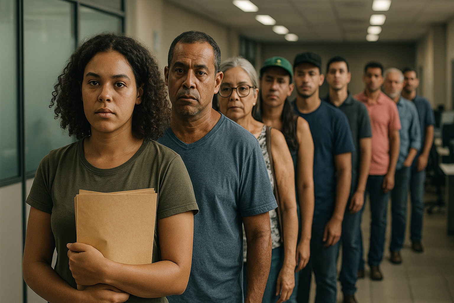Cena urbana simbolizando brasileiros desalentados e fora do mercado de trabalho.