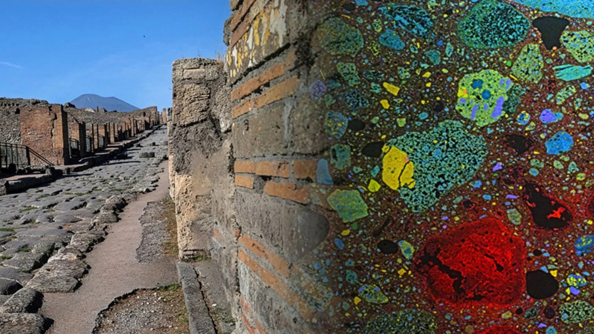 Estudo em Pompeia identifica mistura a quente com cal viva e cinzas vulcânicas que criou concreto autorreparador romano com durabilidade milenar.