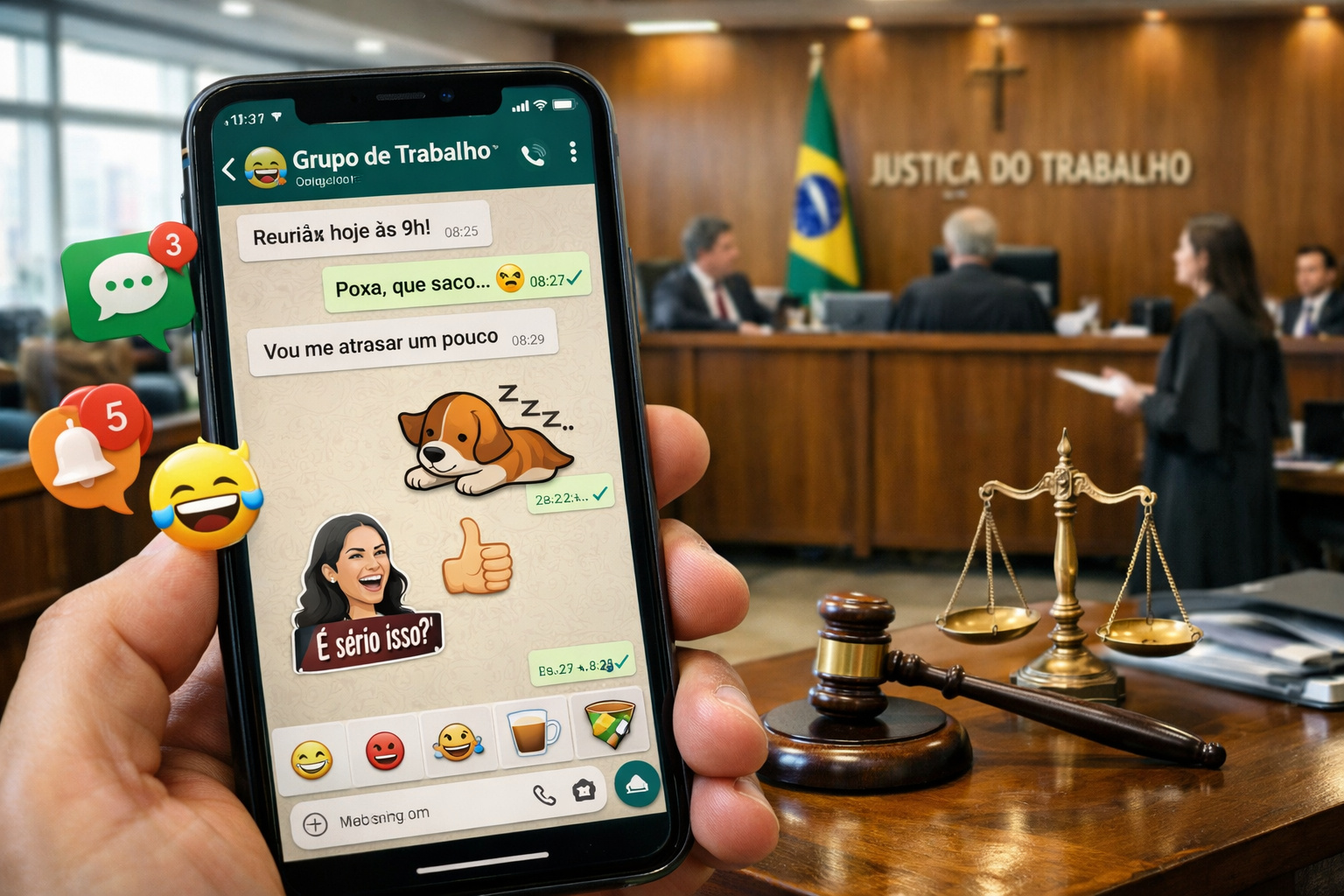 Justiça do Trabalho analisa demissão por justa causa envolvendo figurinhas em grupo de WhatsApp corporativo