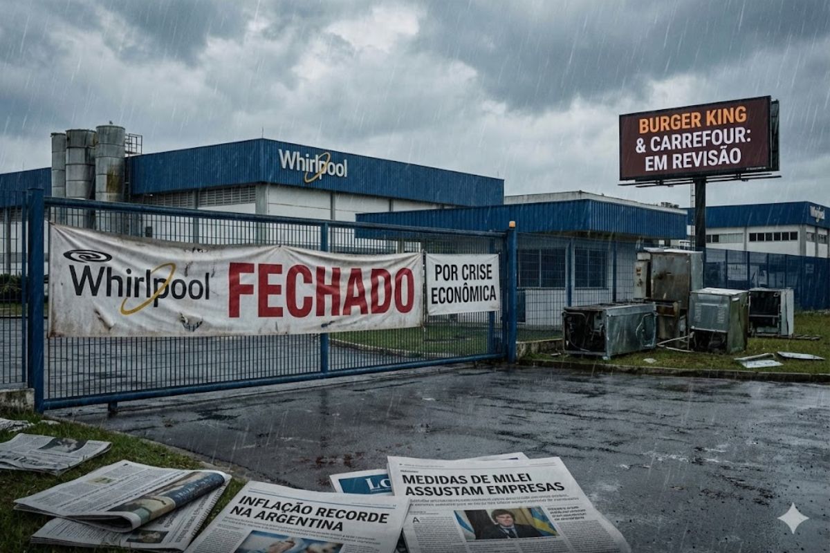 Fábrica milionária da Whirlpool fecha na Argentina; inflação alta e saída do Burger King expõem crise que atinge empresas e produção industrial.