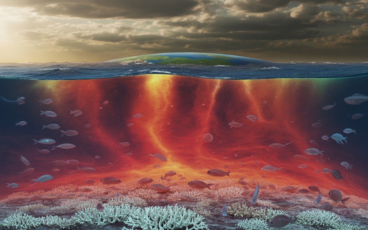 Ondas de calor marinhas atingem até +5 °C acima do normal, se espalham por oceanos inteiros e revelam um colapso silencioso que ameaça recifes, peixes e a estabilidade do clima global
