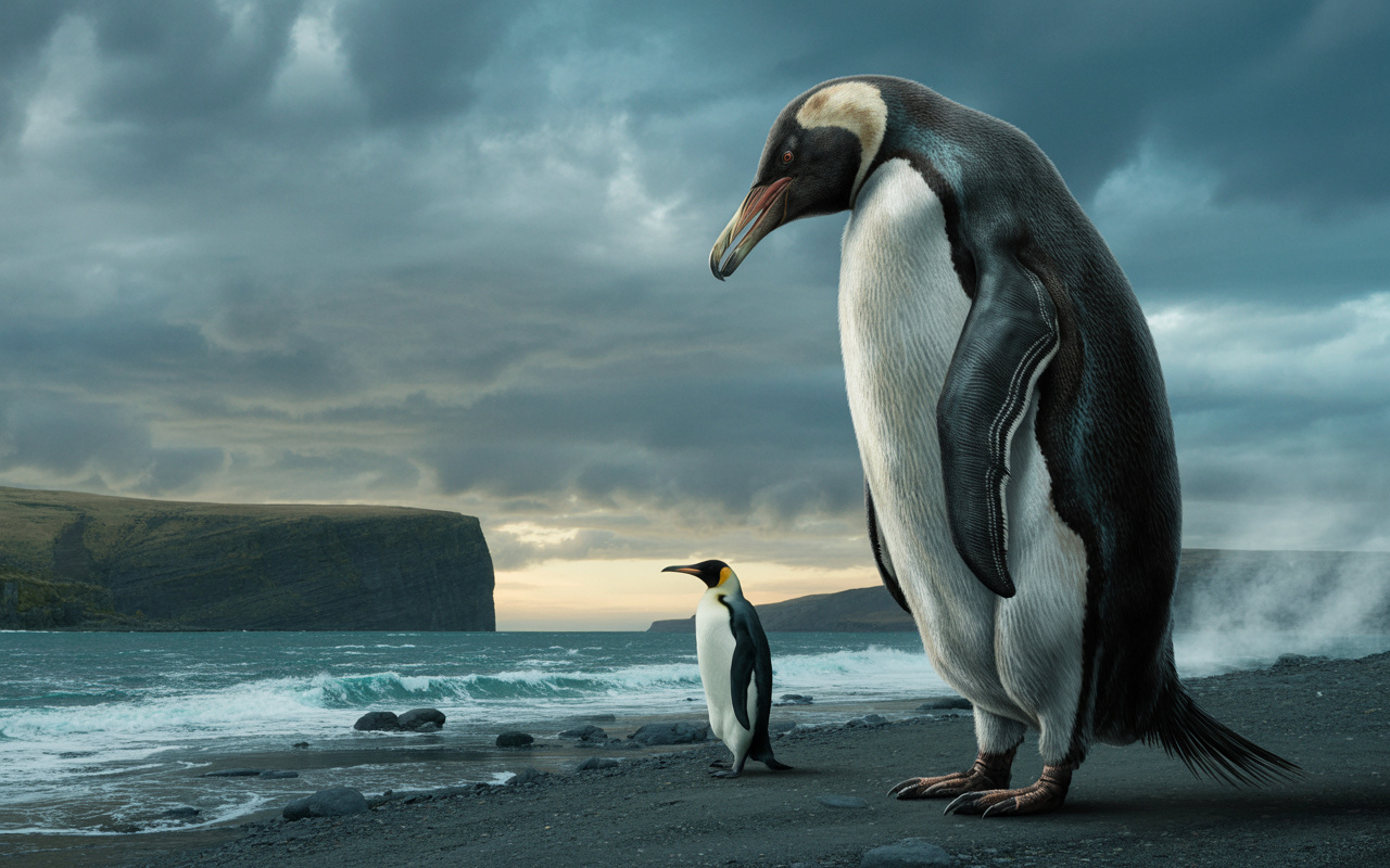 Maior que um humano adulto, com cerca de 1,77 metro de altura e mais de 100 kg, o Kumimanu biceae redefiniu os limites dos pinguins e se tornou o maior exemplar já identificado pela ciência, muito acima do pinguim-imperador atual