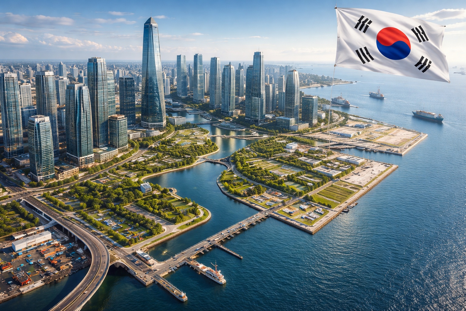 A Coreia do Sul aterrou mais de 600 hectares de mar, investiu cerca de US$ 40 bilhões e construiu do zero uma cidade inteligente inteira sobre território artificial onde antes só existia oceano