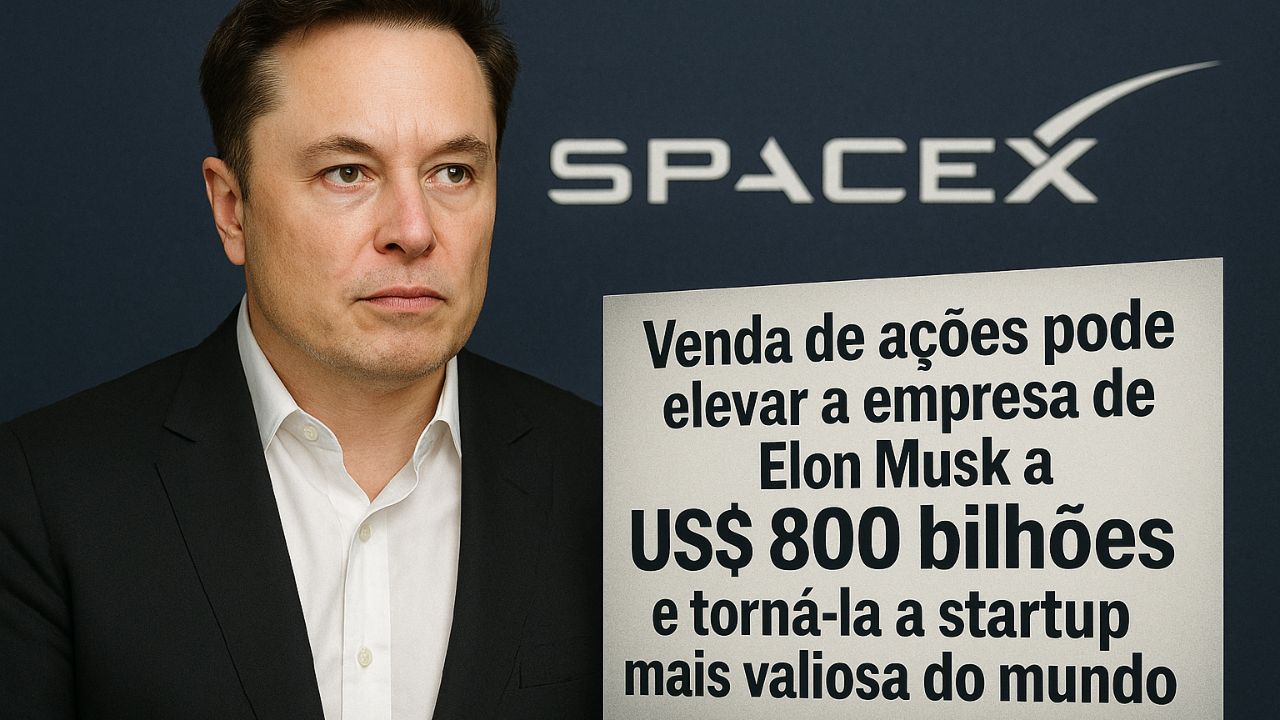 SpaceX negocia nova venda de ações que pode elevar a empresa de Elon Musk a US$ 800 bilhões e torná-la a startup mais valiosa do mundo.