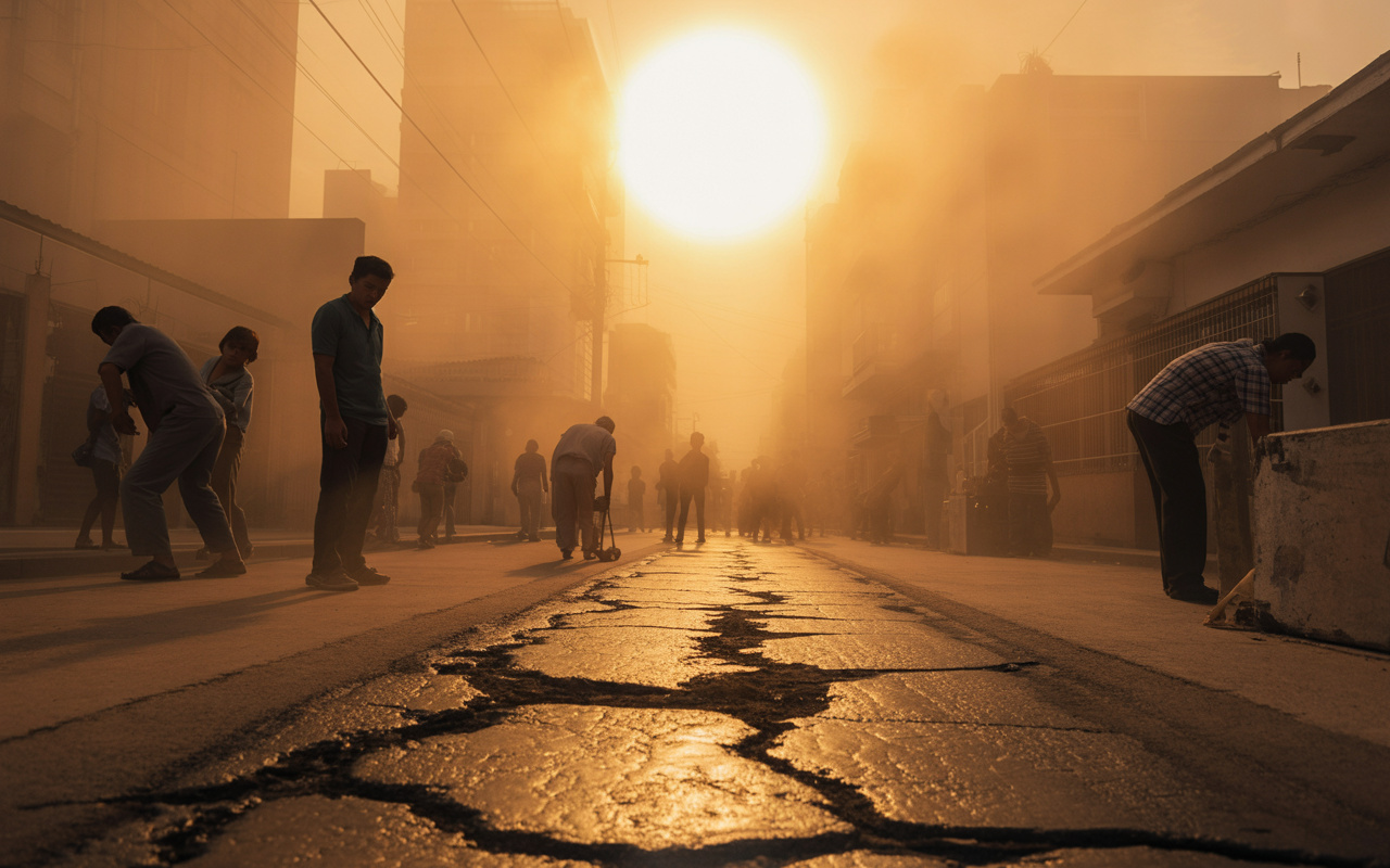 A cidade em que a sensação térmica extrema já rompeu a marca dos 72 °C, colocando trabalhadores, idosos e crianças sob risco contínuo de colapso térmico