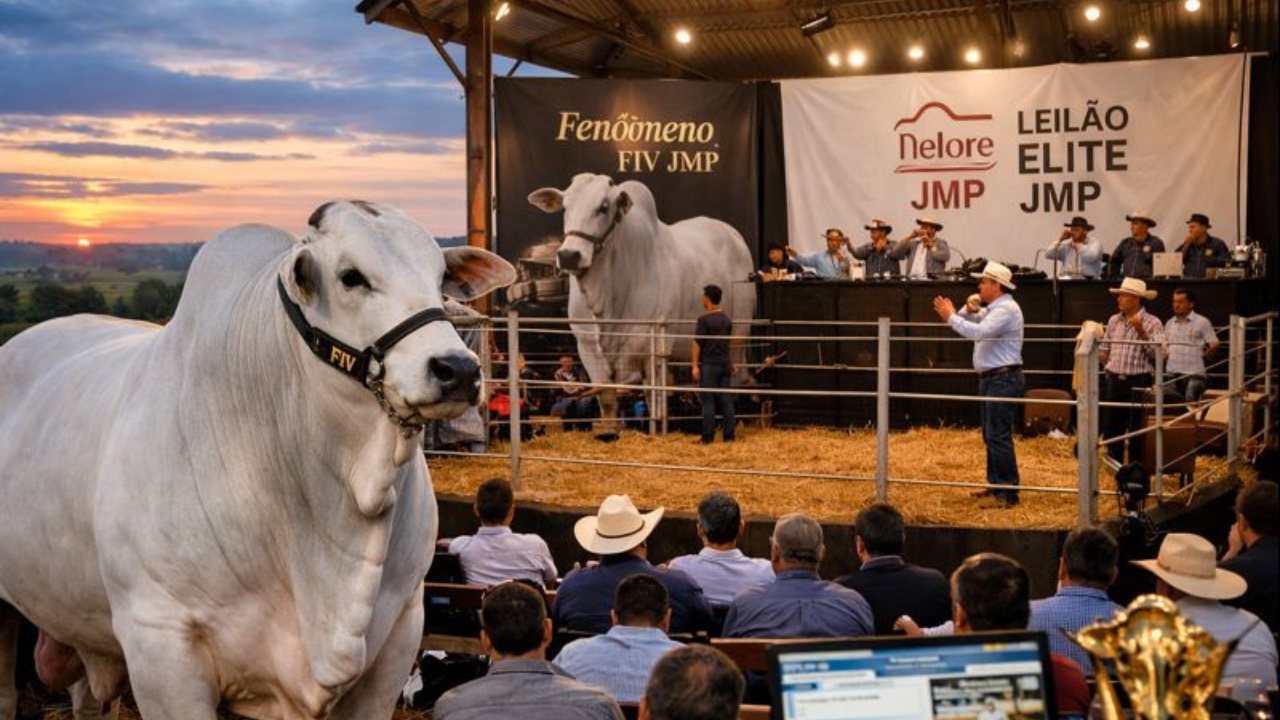 Venda recorde de touro Nelore de elite em leilão de gado destaca o avanço da genética bovina na pecuária brasileira.