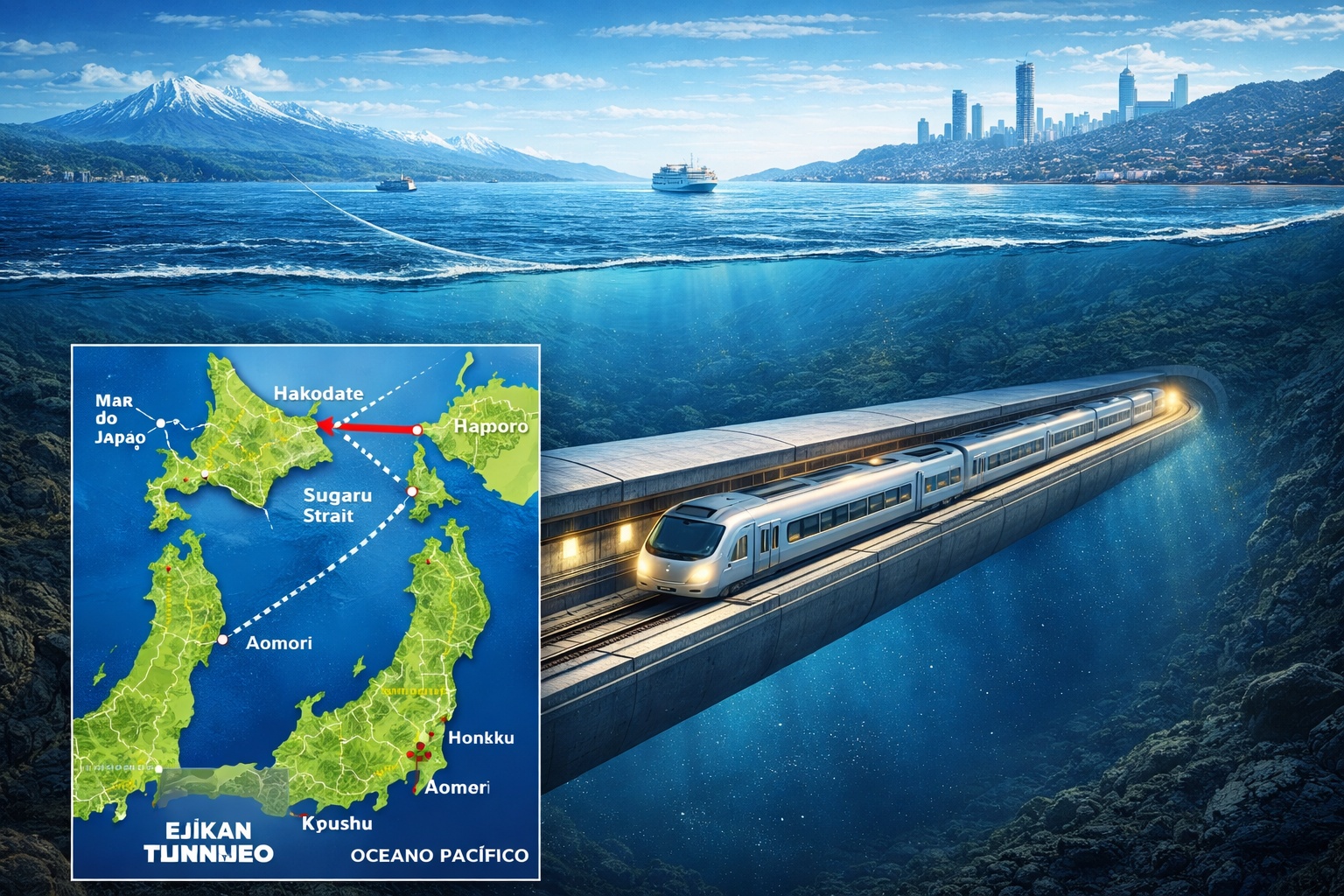 Escavado a até 240 metros abaixo do nível do mar, atravessando rocha sólida por mais de 53 km, este túnel ferroviário japonês se tornou o mais profundo do mundo e ligou duas ilhas separadas pelo oceano