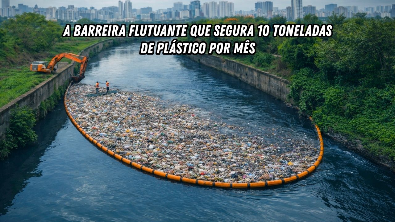 Essa barreira flutuante segura 10 toneladas de plástico por mês nos rios, impede que o lixo chegue aos oceanos e mostra como soluções simples podem enfrentar a crise ambiental atual