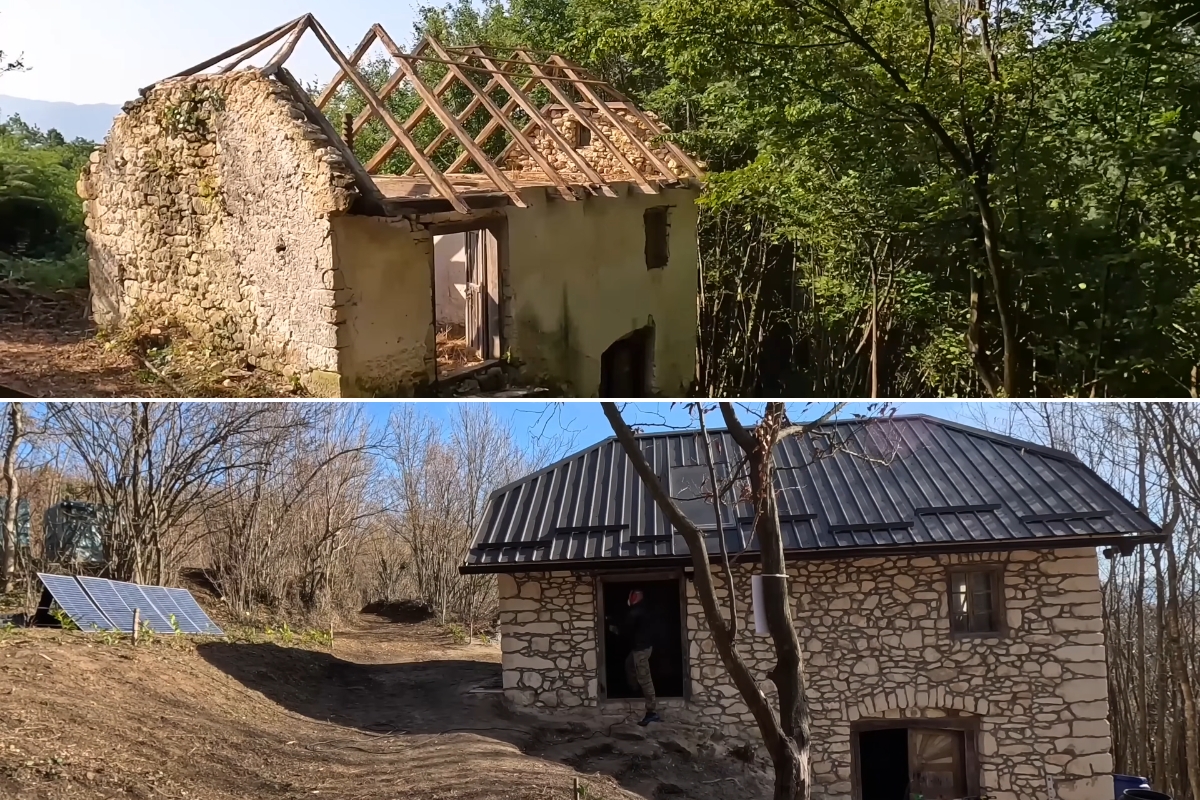 Homem recupera casa construída em 1957 em terreno de 2,5 hectares e conclui em meses uma transformação que vai da ruína tomada pelo mato a um abrigo pronto por dentro e por fora