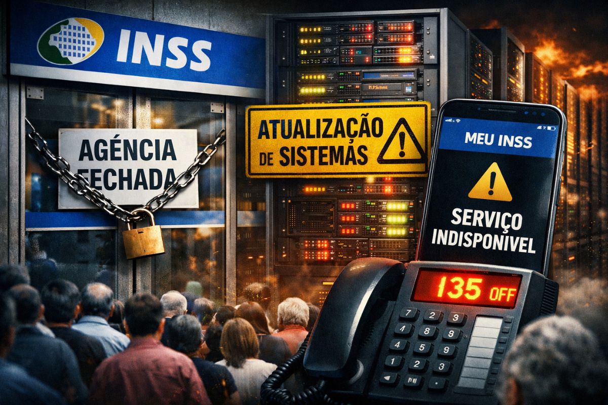 INSS suspende atendimento presencial após atualização dos sistemas; Meu INSS e telefone 135 ficam fora do ar durante a parada nacional.